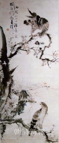  紙本淡彩 135.5×55.3センチ  潮岩美術館